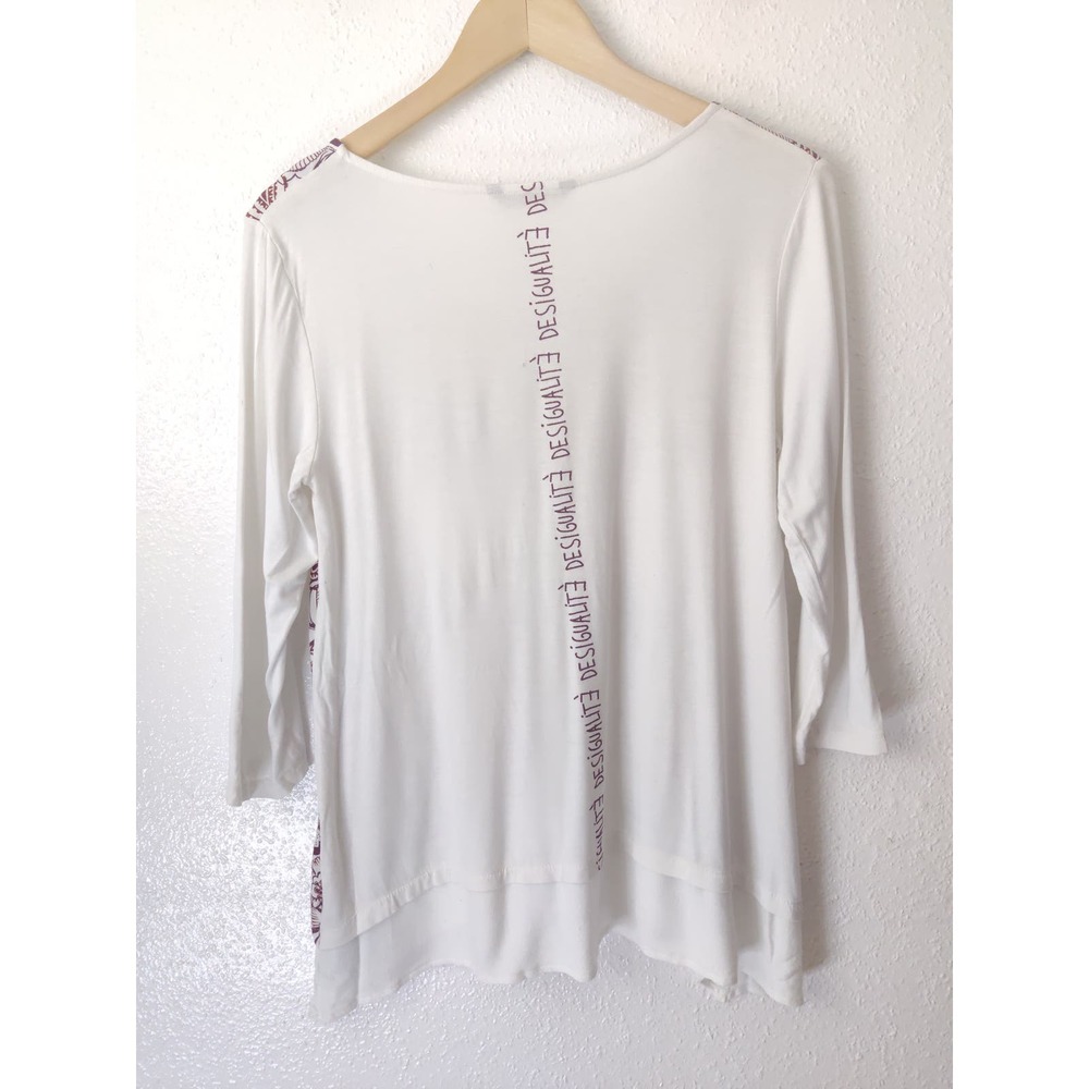 3/$20 Desigual Kassandra White & Red Floral Asymmetrical Long Sleeve Blouse M - Picture 5 of 8